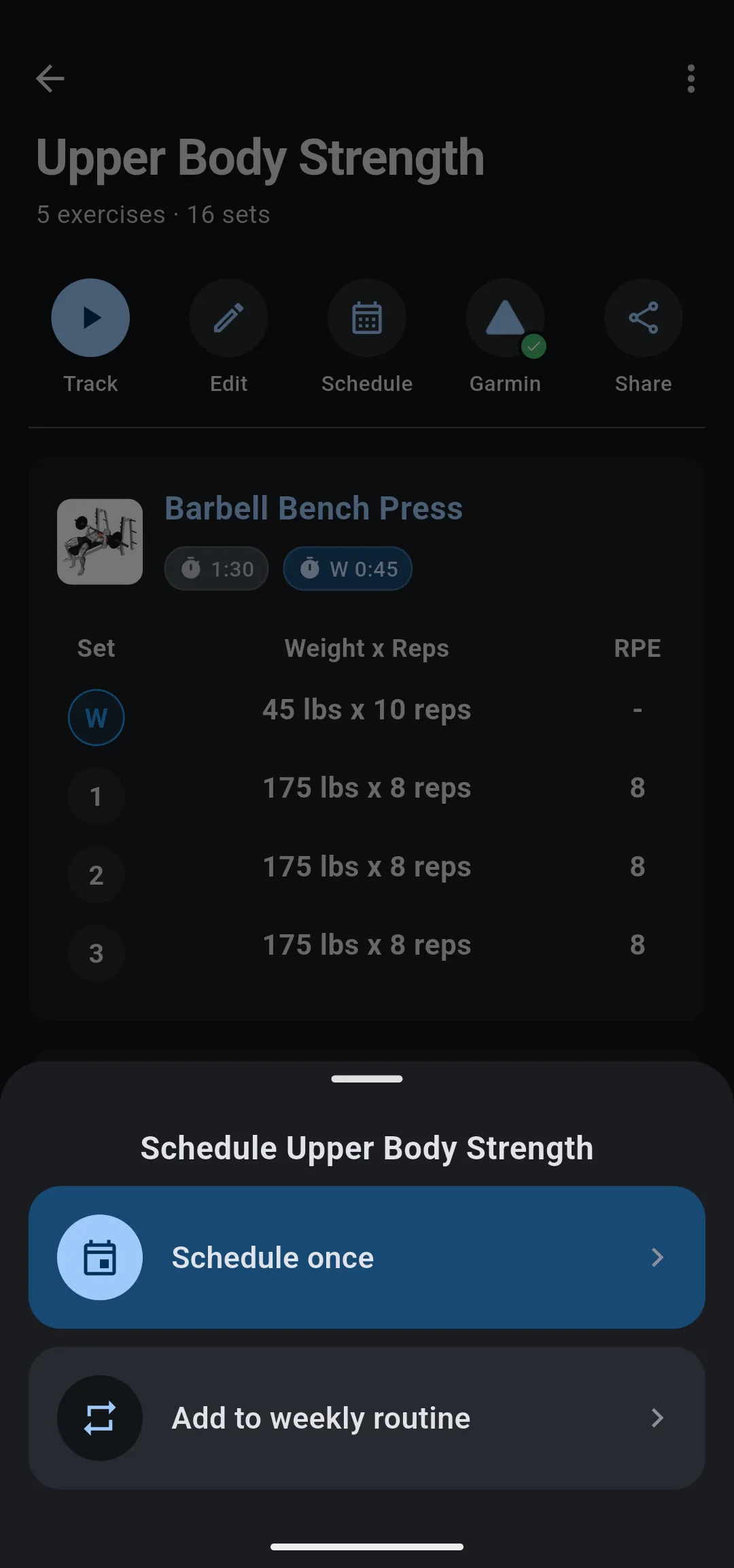 Schedule sheet with two choices: Schedule once and Add to weekly routine