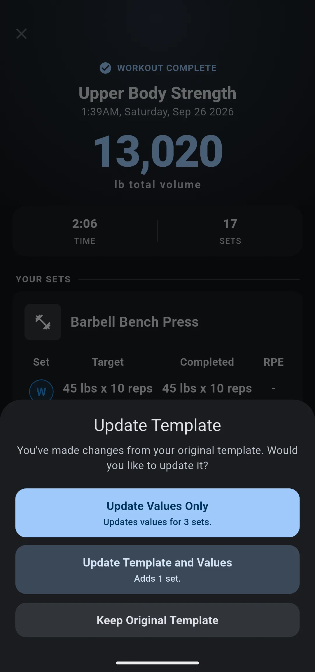Update Template sheet with Update Values Only, Updates values for 3 sets, Update Template and Values, Adds 1 set, and Keep Original Template