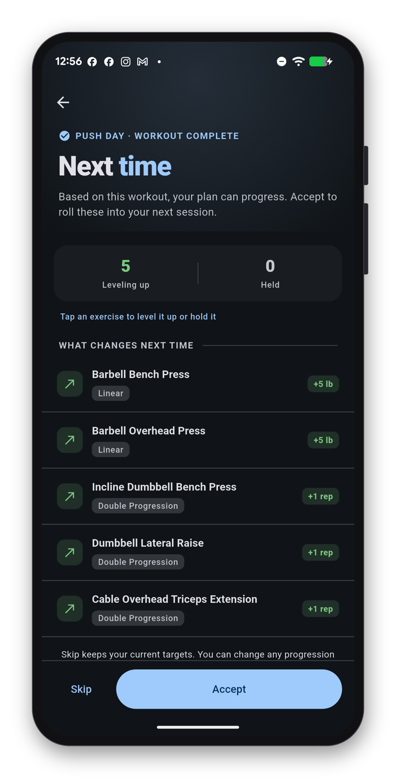 LiftTrack Progression Review Interface
